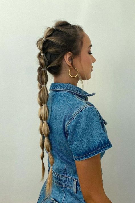 Two Bubble Braids Dance Team Hair, Hairstyle Examples, Braid Inspiration, Cute Hair Colors, Bubble Braids, Braided Ponytail Hairstyles, Work Hairstyles, Love Your Hair, Hair Videos Tutorials