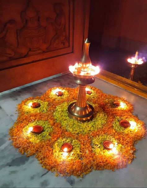 Diwali Flower Rangoli At Home, Karthigai Deepam Decoration At Home, Deepam Decoration Ideas, Diwali Simple Decorations At Home, Rangoli For Diwali With Flowers, Gruhpravesh Decoration, Diwali Rangoli Flowers, Rangoli Designs Diwali Unique, Karthigai Deepam Decoration