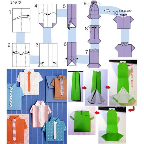 Origami Shirt Pattern Origami Clothing Patterns, Origami Man, Origami Nativity, Origami Tie, Origami Clothing, Origami Clothes, How To Do Origami, Origami Instructions For Kids, Origami Shirt