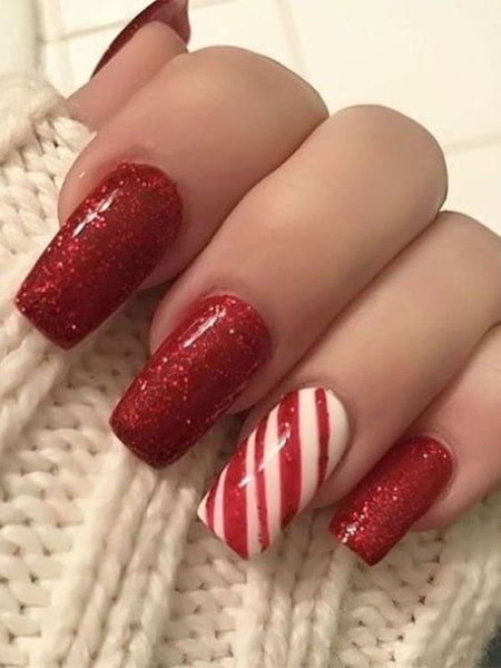 50 Easy Nail Designs You Can Do at Home (2022) - The Trend Spotter Christmas Nails Short, Nails Short Square, Candy Cane Nails, December Nails, Red Nail Art, Stiletto Nail Art, Holiday Nail Designs, Cute Christmas Nails, Christmas Nails Easy