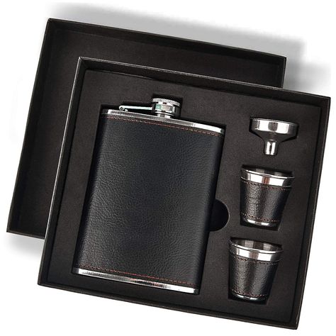 Hip Flask Gift Set, Hip Flasks for Liquor for Men with Black Leather Cover, 8 Oz Hip Flask Set, 18/8 Stainless Steel Hip Flasks for Liquor with 2 Cups & Funnel, Flasks for Liquor for Men Gift Box  (As an Amazon Associate I earn from qualifying purchases) Whiskey Flask, Flask Set, Flask Gift, Leather Flask, Fishing Box, Beakers, Hip Flask, Suzhou, Stylish Gifts