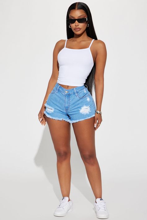 Spellbound Low Rise Stretch Denim Shorts - Light Wash | Fashion Nova, Jean Shorts | Fashion Nova Shorts And Tshirt Outfits, Fashion Nova Outfits, Stretch Denim Shorts, Shorts Fashion, Denim Short, Tshirt Outfits, Ribbed Top, Denim Shorts Women, Girl Stuff