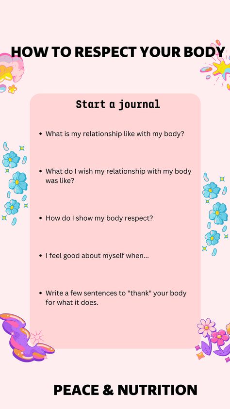 journaling can be a great way to develop positive body image Body Image Worksheet, Feminist Therapy, Positive Journal Prompts, Positivity Exercises, Body Image Activities, Body Disphorphia, Counselling Activities, Body Empowerment, Positive Journal