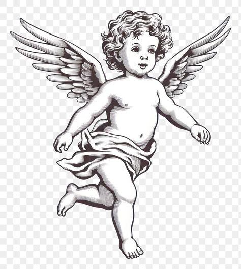 Baby Angel Drawing, Cherub Drawing, Cherubim Angels Tattoo, Angel Outline, Cupid Drawing, Cherub Tattoo Designs, Angel Wings Png, Cherub Art, Angel Vector