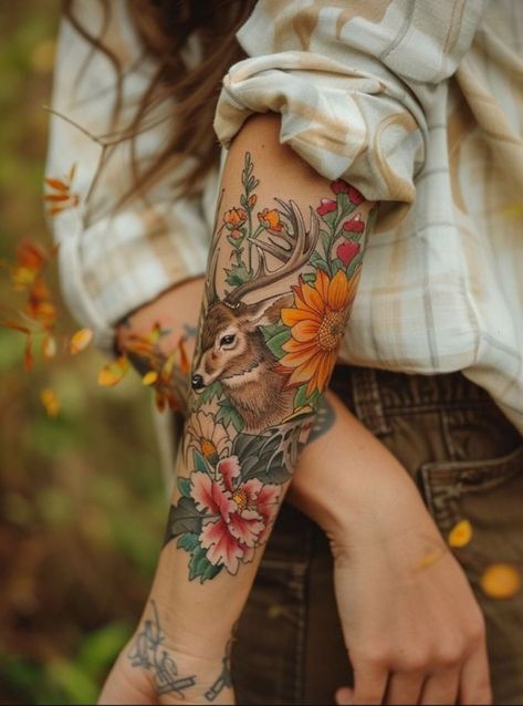 Couples Deer Tattoos, Tattoo For Female, Baby Deer Tattoo, Deer Hunting Tattoos, Buck Tattoo, Elk Tattoo, Deer Skull Tattoos, Deer Tattoo Designs, Stag Tattoo