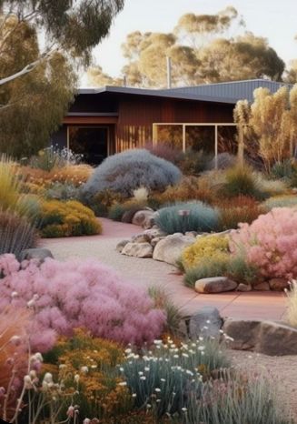 Australian Meadow Garden, Flowering Australian Natives, Australian Small Garden, Australian Garden Landscaping, Piet Oudolf Garden Design, Naturalistic Garden Design, Australian Garden Ideas, Mediterranean Garden Plants, Australian Native Gardens