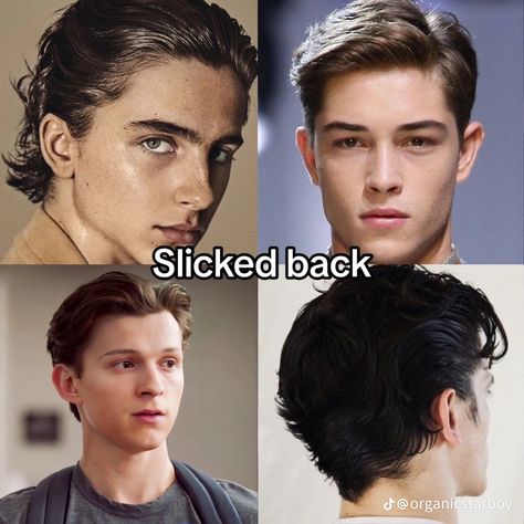 Slick back men’s haircut style fashion Inspo Slick Back Man Hair, Slicked Back Wavy Hair Men, Men Pushed Back Hair, Slicked Back Hairstyles Men, Slick Backed Hairstyles, Male Slick Back Hair, Slick Back Mens Haircut, Looksmaxxing Men Tips, Mens Curly Hair Slicked Back