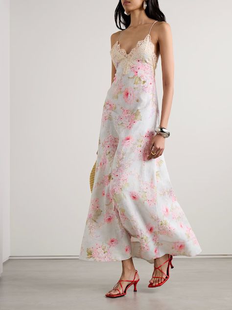 MARIA'S STYLE PLANET: Halliday lace-trimmed floral-print linen maxi dress Romantic Fashion Style Casual, Zimmerman Dress Outfit, Zimmerman Dress Floral, Net A Porter Dress, Bridal Loungewear, Style Test, Jungle Dress, Zimmerman Dress, Dress With Lace Trim