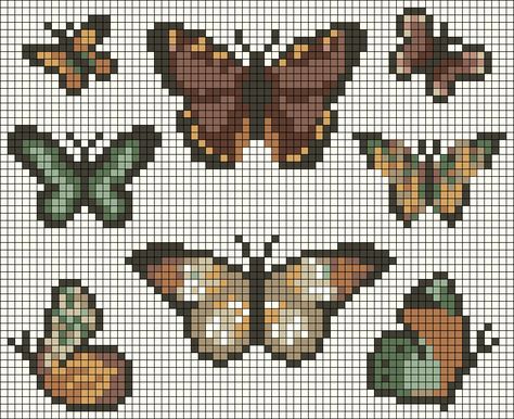 Alpha pattern #124484 | BraceletBook Perler Minecraft Bee, Mushroom Cross Stitch Pattern Easy, Pixel Moth Pattern, Embroidery Grid Patterns, Cottage Core Alpha Pattern, Moth Grid Pattern, Cross Stitch Patterns Butterfly, Turtle Pixel Art Grid, Fairycore Pixel Art