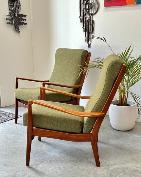 These beautiful TH Brown Palisan armchairs were a customer order. The chairs were chosen from our collection and then restored and reupholstered in the clients choice of fabric. We now have a warehouse full of pieces waiting to be refurbished so choose something you love and I can refinish and reupholster. Our warehouse is open by appointment in Bassendean, WA 6054. #midcenturyarmchairs #furniturerestoration #perthvintage #perthretro #midcenturyperth #midcenturyfurnitureperth #perthinter... Mcm Chair, Mid Century Armchair, Furniture Restoration, Mid Century Furniture, Reupholster, Upholstery, Mid Century, Cafe, Sofa