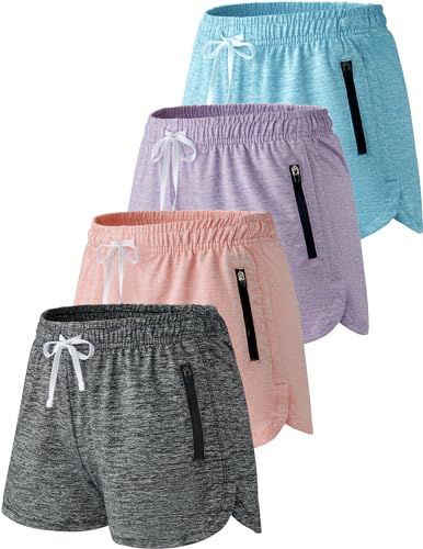 4 Pack Youth Girls Athletic Shorts 3", Girls Soccer Shorts, Kids Workout Gym Clothes Activewear Apparel with Zipper Pockets Kids Workout, Girls Sports Clothes, Gym Workout Outfits, 3 Girls, Champion Shorts, Soccer Shorts, Girls Soccer, Active Outfits, Gym Clothes