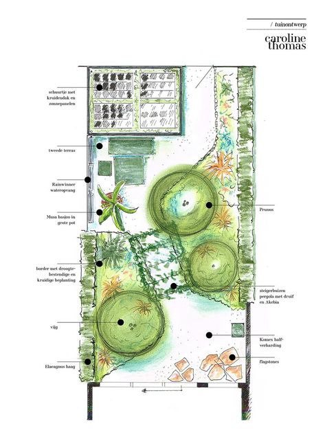 Een tuinontwerp met een Zuid-Europees gevoel op 50 m² | vtwonen House Landscape Plan, Garden Gadgets, Small Garden Landscape, Garden Design Layout, Garden Planner, Garden Design Plans, Landscape Design Plans, Have Inspiration, Mediterranean Garden