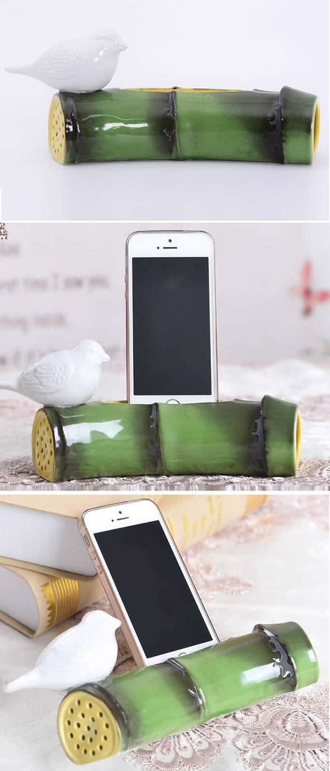 Bamboo Style Ceramic Speaker Sound Amplifier Stand Dock for SmartPhone Clay Amplifier, Clay Speaker, Ceramic Amplifier, Ceramic Speaker, Cell Phone Speakers, Phone Amplifier, Iphone Speaker, Phone Accessories Diy, Ceramic Cafe