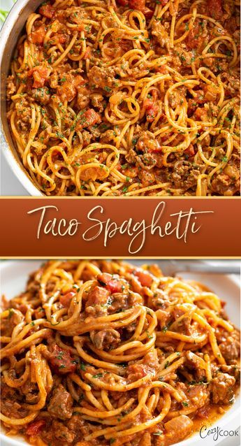 This Taco Spaghetti is a simple pasta dinner that's fun and kid friendly! It's perfect for the picky eater that gets bored with typical pasta dishes. This one also makes a great freezer meal! Simple Pasta Dinner, Taco Spaghetti Recipe, Easy Mexican Dishes, Spicy Taco Seasoning, Chili Pasta, Bbq Appetizers, Taco Spaghetti, New Recipes For Dinner, Simple Pasta