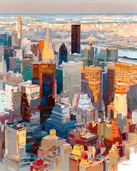 Josef Kote | Breathtaking Glow, NYC | Cutter & Cutter Fine Art Skyscraper Painting, City Art Painting, Josef Kote, City Landscape Painting, Nyc Painting, Urban Art Painting, Cityscape Paintings, New York Painting, Building Painting