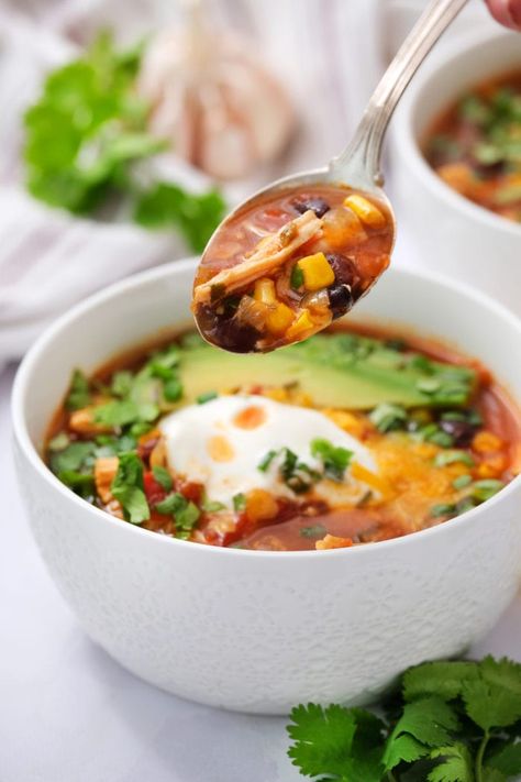 Skinnytaste Soup, Slow Cooker Chicken Enchilada Soup, Taco Toppings, Comforting Soup, Enchilada Soup, Chicken Enchilada Soup, Comfort Soup, Slow Cooker Dinner, Chicken Enchilada