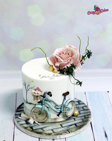 Cake For Grandma, 25 Cake, Bicycle Cake, Elegant Birthday Cakes, Creative Cake Decorating, Beautiful Birthday Cakes, Baby Birthday Cakes, Painted Cakes, Pretty Birthday Cakes