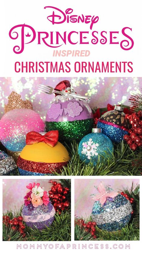 Disney Christmas Tree Ideas, Disney Diy Christmas Ornaments, Diy Disney Princess, Disney Christmas Diy, Disney Ornaments Diy, Disney Princess Christmas, Disney Christmas Crafts, Disney Princess Diy, Girly Christmas Tree