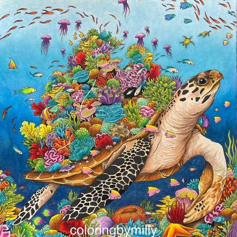 ColoringByMilly🖍✨ on Instagram: “So intimidated by this turtle from Fragile World by Kerby Rosanes. But I did it! I used Prismacolor and Caran D’ache Luminance colored…” Animorphia Coloring Book, Animorphia Coloring, Kerby Rosanes, Castle Art, Color Pencil Art, Coloring Book Art, Colouring Books, World Of Color, Art Pages