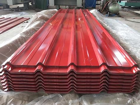 Red Color Corrugated Steel Sheets Corigated Metal, Corrugated Steel, Roof Cladding, Corrugated Sheets, Sport Center, Steel Sheets, House Roof Design, Corrugated Metal, Steel Sheet