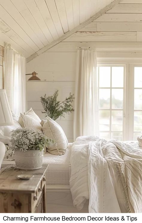 Discover the warmth and charm of farmhouse bedroom decor with my personal guide to creating a space that's both rustic and cozy. Get inspired now! Rustic Aesthetic Bedroom, Comfy Cozy Bedroom Ideas, White Bedrooms, Comfy Beds, Mint Decor, Calming Interiors, Farmhouse Bedroom Decor Ideas, Bunny Room, Laundry Room Wall Decor