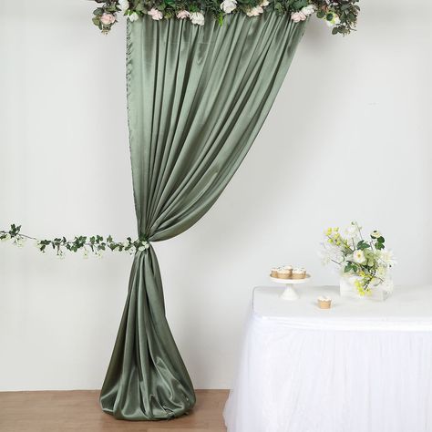 Satin Backdrop, Drape Backdrop, Dusty Sage Green, Satin Curtains, Pipe And Drape Backdrop, Dusty Sage, Pipe And Drape, Event Backdrop, Rod Pocket Curtains