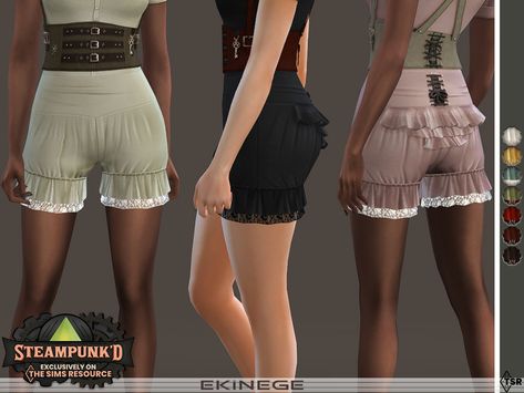 Sims 4 Cc Bloomers, Sims 4 Bloomers, Sims 4 Shorts Cc, Steampunk Shorts, Cc Clothing, Frilly Shorts, Alpha Cc, Cc Clothes, Embellished Midi Dress