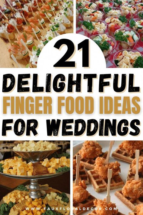 Finger foods are a fantastic choice for weddings as they are convenient and loved by guests of all ages. I have gathered the 21 best wedding finger food ideas in this post! covering ideas like food stations for wedding, charcuterie board ideas, easy make ahead appetizers for wedding, and inexpensive small bites to consider having at your wedding reception! Wedding Appetizer Bar Ideas, Finger Food For A Wedding Reception, Cocktail Hour Finger Foods, Finger Food Wedding Buffet, Grab And Go Wedding Food, Simple Wedding Finger Foods, Easy Cocktail Hour Food, Fall Wedding Finger Foods, Bridal Shower Small Bites