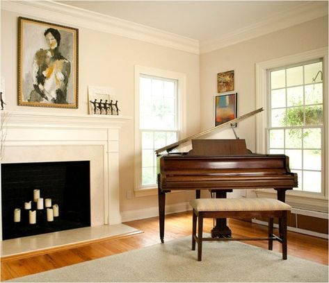 Centsational Girl » Blog Archive Baby Grand Pianos - Centsational Girl Fireplace Colors, Piano Area, Grand Piano Living Room, Piano Rooms, Grand Piano Room, Piano Living Rooms, Homey Touches, Living Room New York, Baby Grand Piano