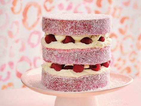 Easy Healthy Cake, Katherine Sabbath, Lamington Cake, Vanilla Bean Frosting, Jam Cake, Frankie Magazine, Eclair Cake, Healthy Cake Recipes, Pink Food Coloring