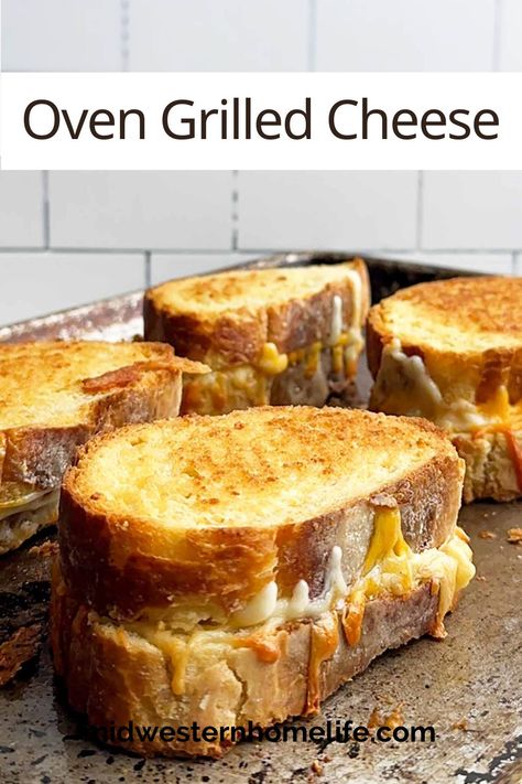 Love grilled cheese but want an easier way to make it? Try these oven-baked grilled cheese sandwiches! Perfectly crispy and golden with gooey, melted cheese inside. Ideal for serving a crowd, family dinners, or when you're craving that ultimate comfort food with minimal fuss. Oven Baked Grilled Cheese Sandwiches, Grilled Cheese Oven, Oven Baked Grilled Cheese, Grilled Cheese In The Oven, Grilled Cheese In Oven, Oven Grilled Cheese, Cheese In The Oven, Baked Grilled Cheese, Midwestern Home