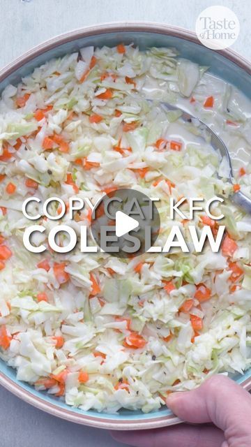 Taste of Home on Instagram: "This copycat KFC coleslaw recipe captures everything we love about the restaurant’s signature side dish! 🔗 Click the link in our bio for the full recipe. ⁠ ⁠ #kfc #coleslaw #coleslawrecipe #fastfood #dinnersides #dinnerrecipes #dinnerideas #coleslawsalad #tasteofhome" Recipes With Coleslaw Mix In It, Coslow Salad Recipe, Coslow Salad, Coleslaw Dressing Easy, Copycat Kfc Coleslaw, Easy Coleslaw Recipe, Coleslaw Dressing Recipe, Copycat Kfc, How To Make Coleslaw