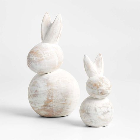 Modern Easter Decorations, Plates & Table Decor 2022 | Crate & Barrel Wood Bunnies, Wood Easter Bunny, Adult Easter Baskets, Bunny Dishes, Easter Decor Ideas, Wood Bunny, Modern Easter, Wooden Bunny, Pink Glass Vase