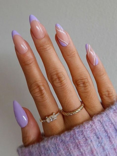 Purple Almond Nails, Light Purple Nails, Purple Acrylic Nails, Purple Nail Designs, Lavender Nails, Purple Nail, Her Nails, Almond Nails Designs, Almond Acrylic Nails