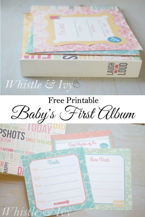 Free Printable Baby Album - Make a keepsake album with all your baby’s firsts Diy Baby Album Ideas, Diy Baby Book, Baby Album Design, Baby Book Ideas, Baby Book Pages, Baby Books Diy, Baby Record Book, Baby Scrapbook Album, Books Diy