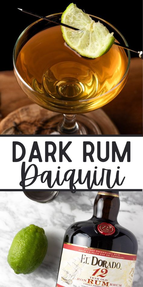 This Dark Rum Daiquiri is a refreshing and light rum-based cocktail that is easy to make with only 3 ingredients in under 5 minutes. Mango Tango Drink, Rum Daiquiri, Dark Rum Cocktails, Basil Simple Syrup, Unique Cocktail Recipes, Daiquiri Recipe, Peach Drinks, Rosemary Simple Syrup, Strong Drinks