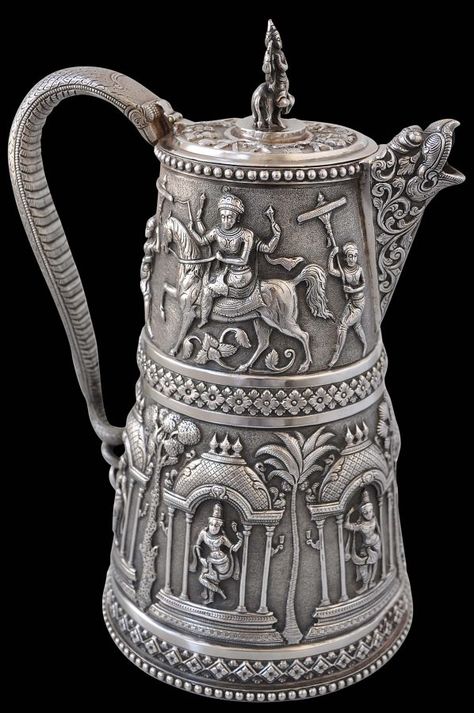 Exceptional Indian Silver Water Jug by P. Orr & Sons - Michael Backman Ltd Silver Pooja Items, Water Pictures, Antique Silverware, Silver Water, Silver Ornaments, Silver Tea, Ancient India, Prop Design, Water Jug