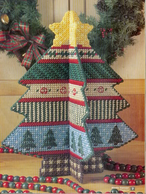 Christmas tree Plastic Canvas Christmas Tree, Folk Art Christmas Tree, Angel Wall Decor, Folk Art Christmas, Art Christmas Tree, Holiday Canvas, Plastic Canvas Pattern, Plastic Canvas Ornaments, Plastic Canvas Christmas