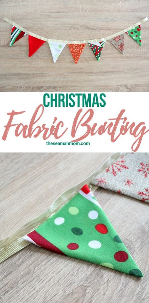 Diy Christmas Bunting, Sewing Classes For Beginners, Bunting Tutorial, Sewing Creations, Holiday Sewing, Christmas Bunting, Color And Texture, Sewing 101, Fabric Bunting