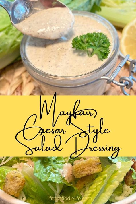 jar of Mayfair caesar style sadad dressing with bowl of salad Mayfair Dressing Recipe St Louis, Foods That Decrease Inflammation, Grilled Chicken Salads, Lettuce Salads, Garlic Salad Dressing, Dressings Recipes, Anchovy Recipes, Mediterranean Salad Recipe, Fancy Salads