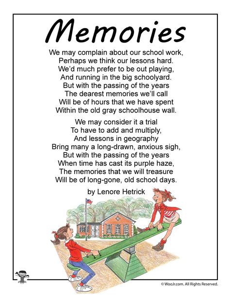 Memories School Poem for Kids | Woo! Jr. Kids Activities Poems On School Life, Last Day In School Quotes, Last School Day Quotes, Poem For Farewell, Poem About School Life, Good Bye School Quotes, Last Day Of School Speech, Poem On Memories, School Memories Poem