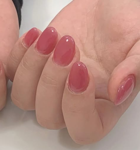 Strawberry Jelly Nails, Jelly Nails Strawberry, Simple Pink Jelly Nails, Light Pink Jelly Nails Almond, Jelly Nails Short Korean Pink, Jelly Pink Nails, Pink Jelly Nail Polish, Minimal Nail, Pink Clouds Wallpaper