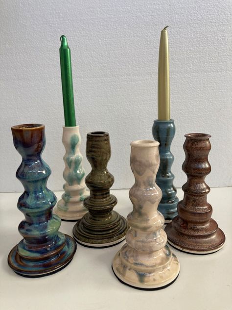 Ceramic Candle Sticks Pottery, Coil Candle Holder, Unique Thrown Pottery, Wheel Thrown Candle Sticks, Pottery Candle Sticks, Wheel Thrown Pots, Candlestick Holder Ceramic, Wheel Thrown Ceramics Ideas, Wheel Thrown Candle Holder