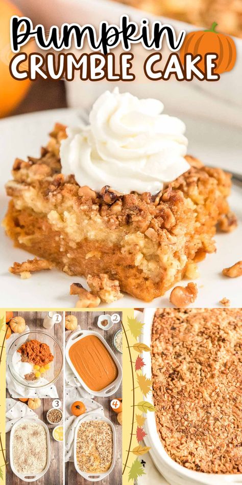 Pumpkin Dump Cake is the perfect fall dessert alternative to pumpkin pie! With a dense pumpkin base and a cake topping both loaded with Pumpkin Pie Spice and chopped nuts, this dessert's amazing layers will impress the whole family!
 via @sugarandsoulco Pumpkin Crisp Recipe Yellow Cake, Crunchy Pumpkin Cake, Pumpkin Pie Spice Cake, Upside Down Pumpkin Pie, Pumpkin Maple Cake, Pumpkin Crunch Dessert, Pumpkin Apple Desserts, Pumpkin Cobbler Recipes Dump Cakes, Simple Pumpkin Dessert Recipes