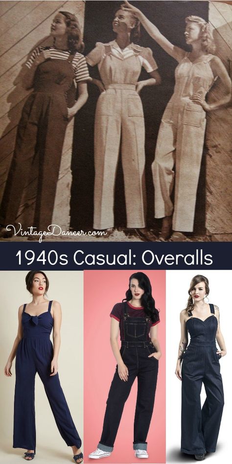 1940s Outfit Ideas: Recreate the 40s Look Outfit Ideas 40s, Outfits With Overalls, 1940s Inspired Fashion, Casual Dress Outfit, 1940s Makeup, 40s Outfits, 1940s Fashion Women, Outfits Male, Pretty Dresses Casual