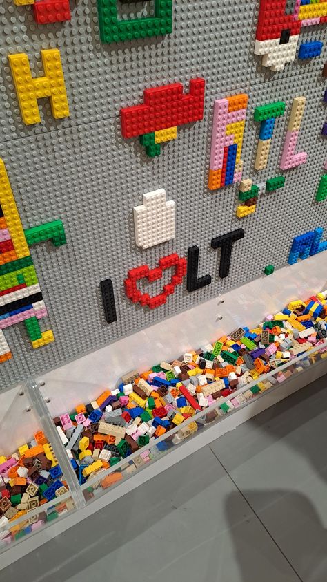 Lego Board Wall, Interactive Wall For Kids, Lego Art Wall, Game Lounge, Lego Wall, Lego Boards, Interactive Walls, Storage Kids Room, Board Decoration