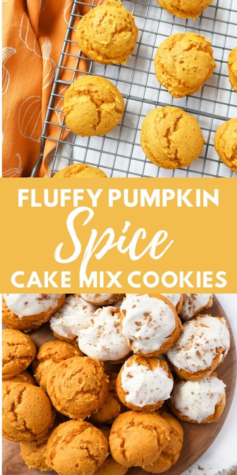 Pumpkin Spice Cake Mix Cookies - Soft and fluffy pumpkin spice cake mix cookies are made with common pantry staples. Enjoy them frosted, or plain this fall season. via @savvysavingcoup Pumpkin And Spice Cake Cookies, Pumpkin And Spice Cake Mix Recipes, Gingerbread Cake Mix With Pumpkin, Pumpkin Cookies Cake Mix Recipe, Fall Cake Mix Cookies, Pumpkin Spice Cake Mix Cookies, Spice Cake Mix Cookies, Spice Cake Mix And Pumpkin Cookies, Pumpkin Spice Cake Mix Cookie Recipe