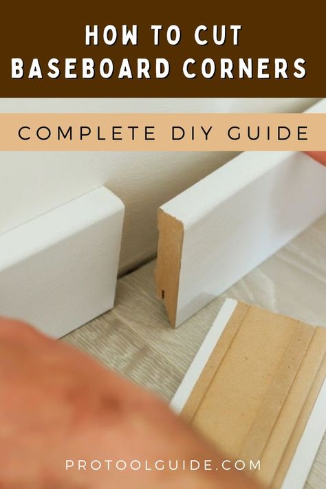 Projects Modern Baseboards And Trim, Baseboard Corners, How To Install Baseboards, Modern Baseboards, Baseboard Styles, Different Tools, Diy Bench Outdoor, Diy Trim, Corner Moulding