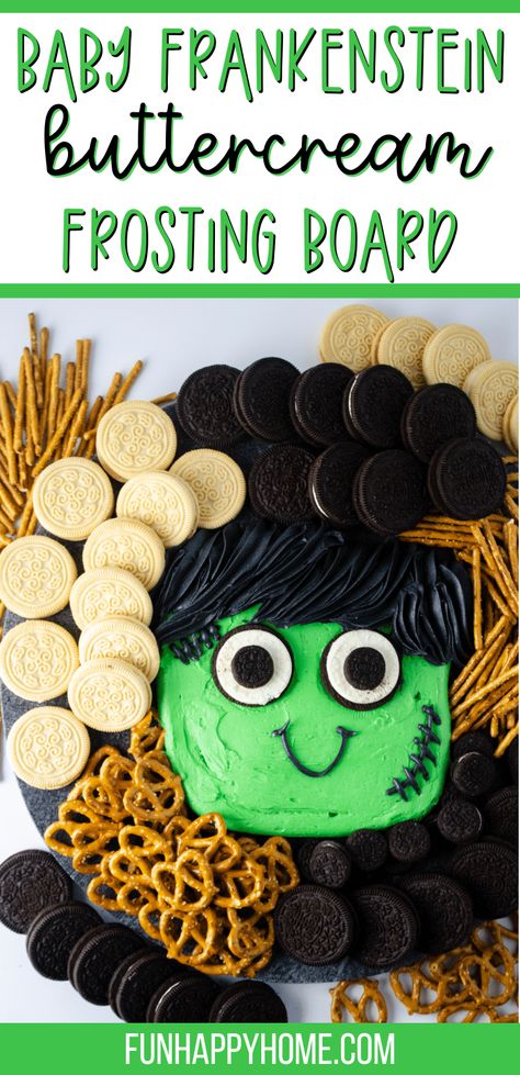 Halloween Icing Board, Butter Board Halloween, Halloween Frosting Board, Buttercream Boards, Halloween Buttercream Board, Frosting Board, Frankenstein Veggie Tray, Frankenstein Food Ideas, Buttercream Board Ideas