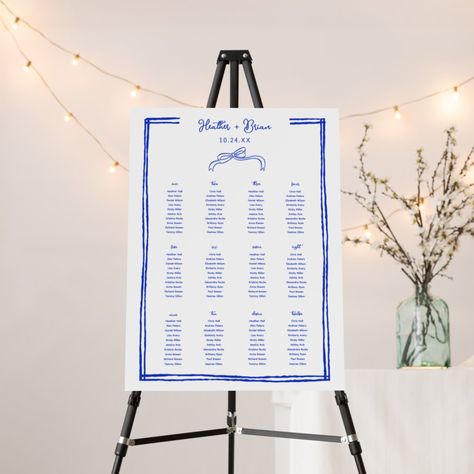 Hand Written Seating Chart, Blue Wedding Seating Chart, Riviera Aesthetic, 12 Tables, French Blue Wedding, Find Your Seat Sign, Celebration Decorations, Riviera Wedding, French Riviera Wedding